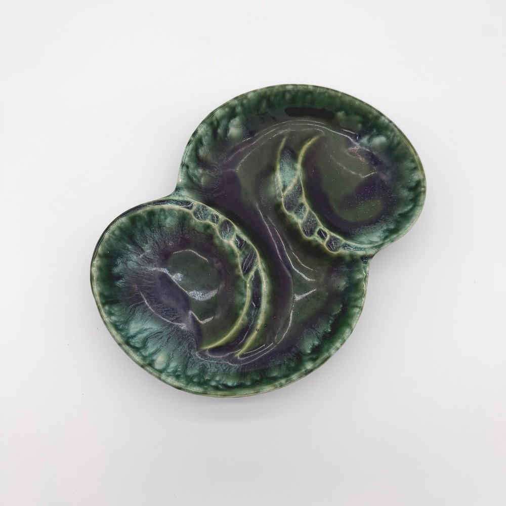 McCoy‎ Pottery Ashtray Vintage MCM Green Drip Glaze Double Well USA Rare 10.5"